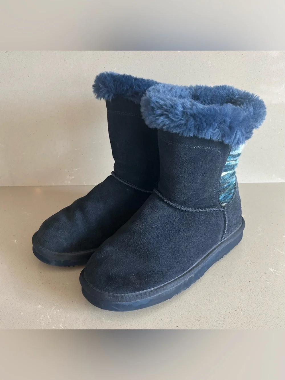 Lamo Suede Water Resistant Boots Willow Faux Fur Lining Blue Women’s 6